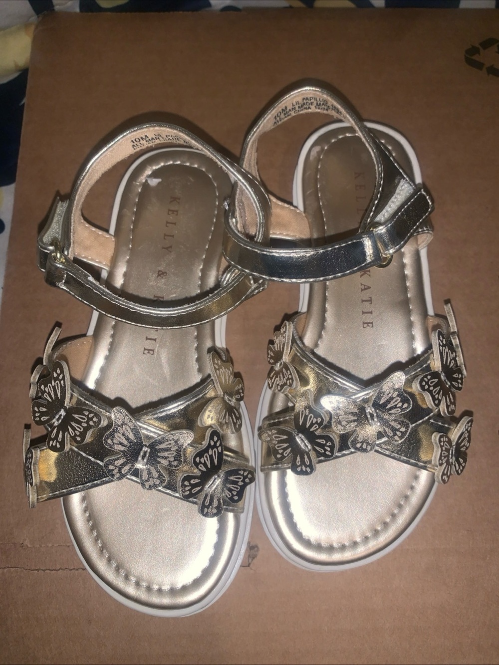 Kelly & Katie Metallic Gold Butterfly Strap Sandals for Girls